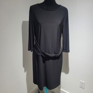 Jones & Co Women's Belted Sheath Dress Size 14 Little Black Dress Stretch